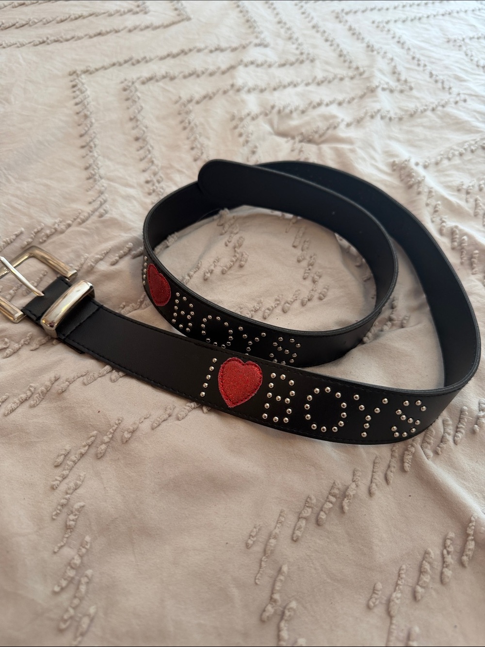 I ❤️ BOYS Black Studded Heart Belt - Red Heart Accent